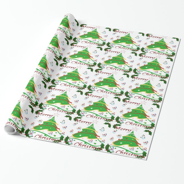 Papier Cadeau Arbre de Noël & Snowmen - (Déroulé)