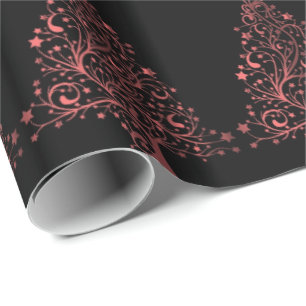 Papier Cadeau Arbre de Noël Stars Black Metallic Rouge Look