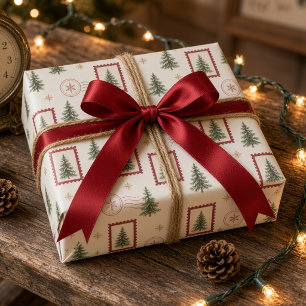 Papier Cadeau Arbre de Noël timbre-poste vintage Postal