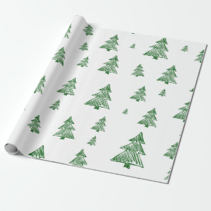 Papier Cadeau Arbre de Noël vert et blanc Imprimer