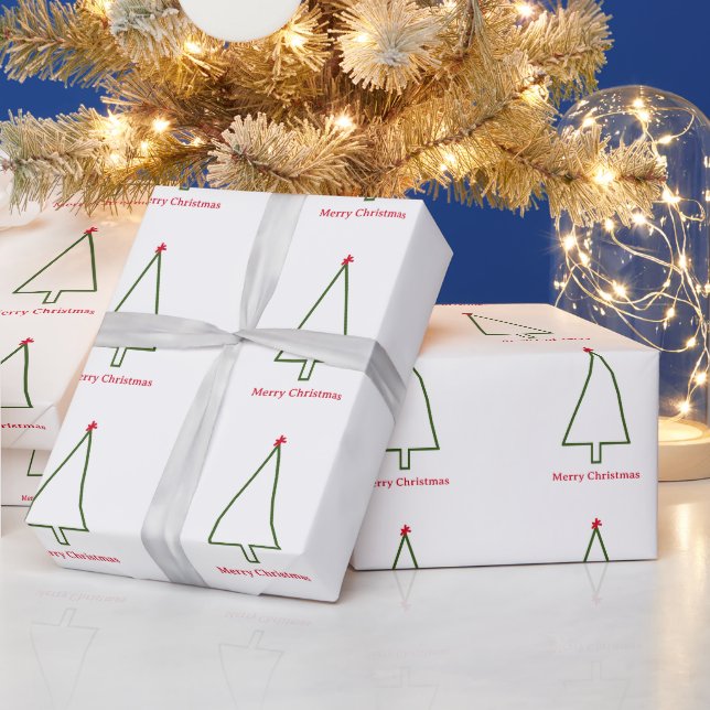 Papier Cadeau Arbre de Noël vert Flocon de neige rouge Simple Mi (Vacances)