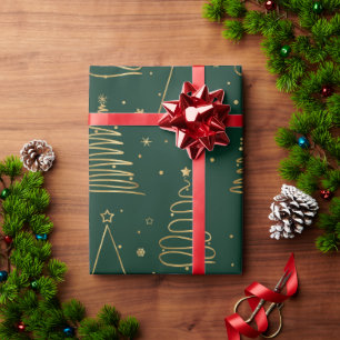 Papier Cadeau Arbre de Noël vert minimal