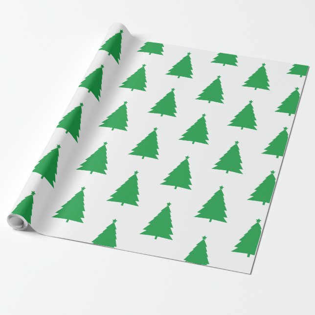 Papier Cadeau Arbre de Noël Vert Motif sur blanc (Déroulé)