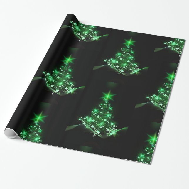 Papier Cadeau Arbre de Noël vert sur le noir (Déroulé)