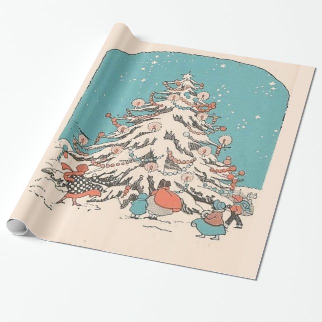 Papier Cadeau Arbre de Noël vintage (Déroulé)