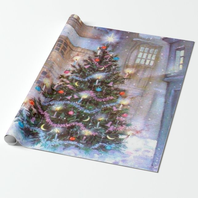 Papier Cadeau Arbre de Noël Vintage (Déroulé)