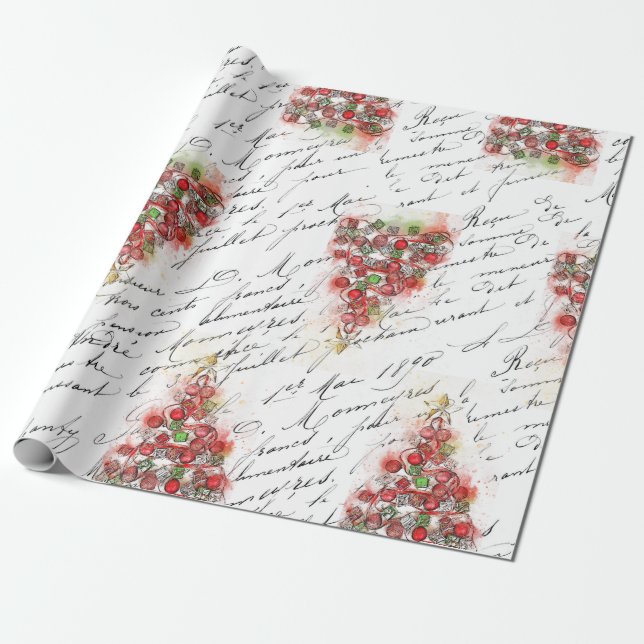 Papier Cadeau Arbre de Noël vintage (aquarelle)  (Déroulé)
