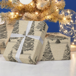 Papier Cadeau Arbre de Noël Vintage Burlap Fêtes d'Hiver