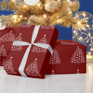 Papier Cadeau Arbre de Noël Xmas Hiver Joyeux Vacances Lumineux