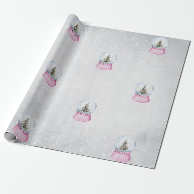 Papier Cadeau Arbre de pin aquarelle,Globe (Déroulé)