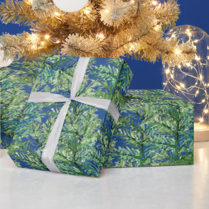 Papier Cadeau Arbre de pin d'hiver aquarelle peinte à la main