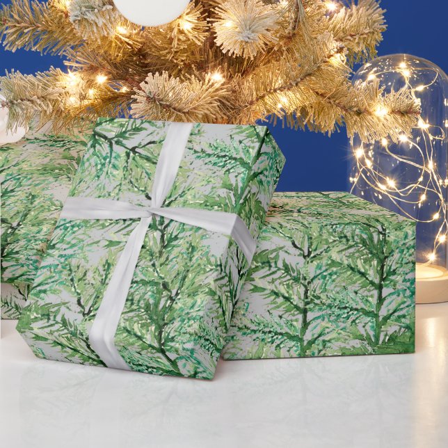 Papier Cadeau Arbre de pin d'hiver aquarelle peinte à la main (Vacances)