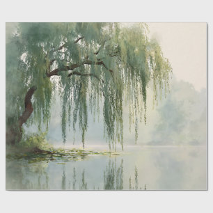 Papier Cadeau Arbre de saule serein Réflexion Art de la nature (