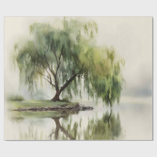 Papier Cadeau Arbre de saule serein Réflexion Nature Art (12)