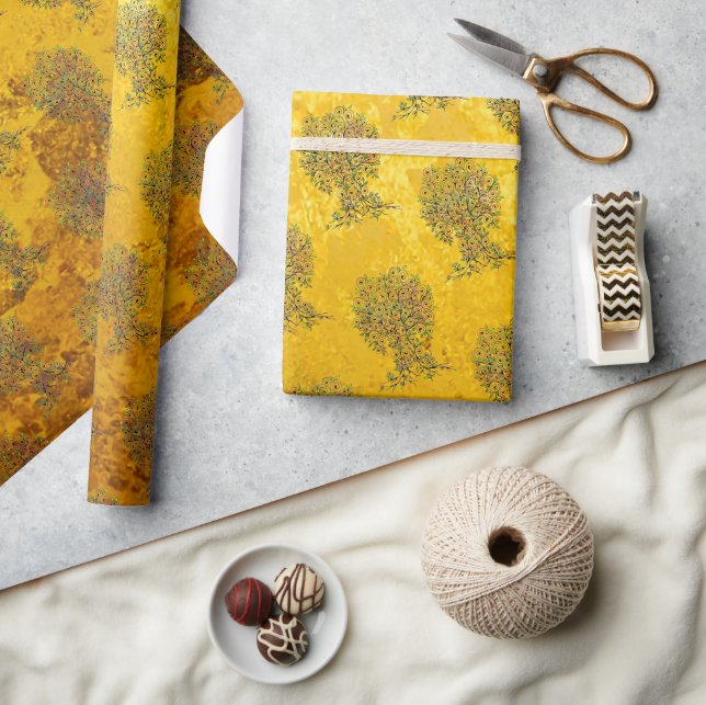 Papier Cadeau Arbre De Vie - Spirales Fruits Feuille 1 (Artisanat)