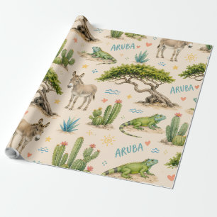 Papier Cadeau Arbre divi d'Aruba, âne, iguane, cactus