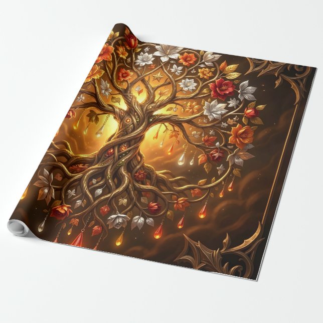 Papier Cadeau Arbre éclairé par la lune de l'éternité embrasée (Déroulé)