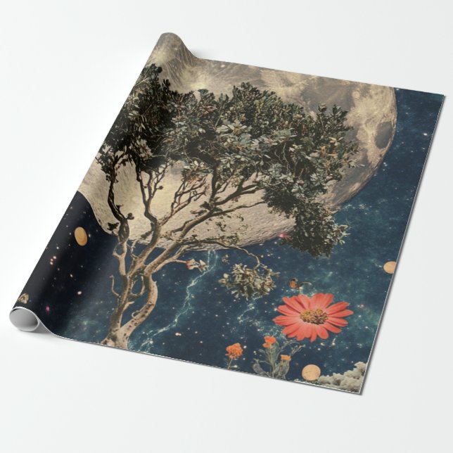 Papier Cadeau Arbre et fleurs de la lune (Déroulé)