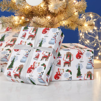 Papier Cadeau Arbre hivernal fantaisiste avec Père Noël et bonho