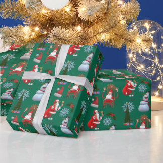 Papier Cadeau Arbre hivernal fantaisiste avec Père Noël et bonho