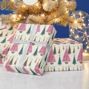 Papier Cadeau Arbres Abstraits de Noël Milieu de Siècle Moderne