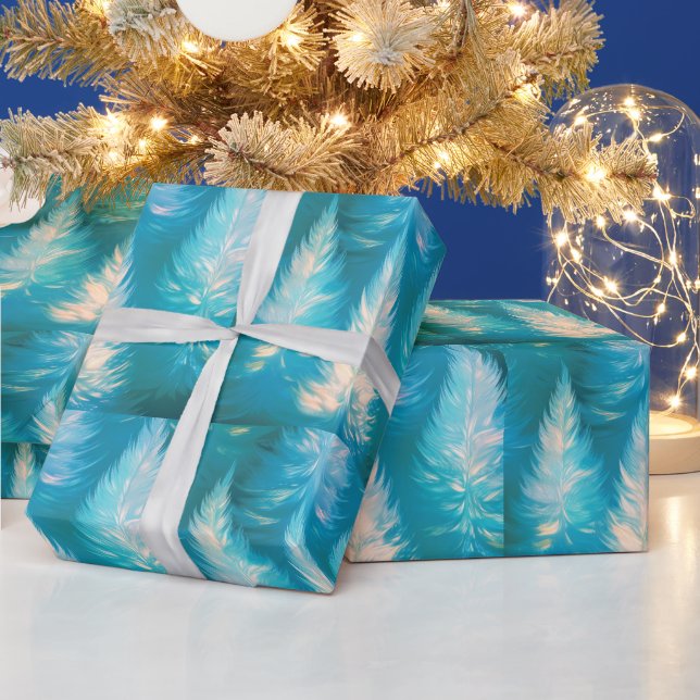 Papier Cadeau Arbres Bleus Lumière Noël Moderne (Vacances)
