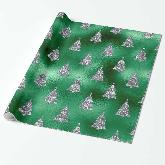 Papier Cadeau Arbres d'argent élégant Noël (Déroulé)