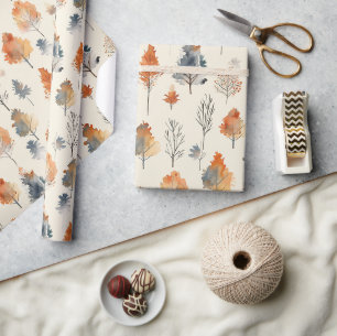 Papier Cadeau Arbres d'automne bleu orange
