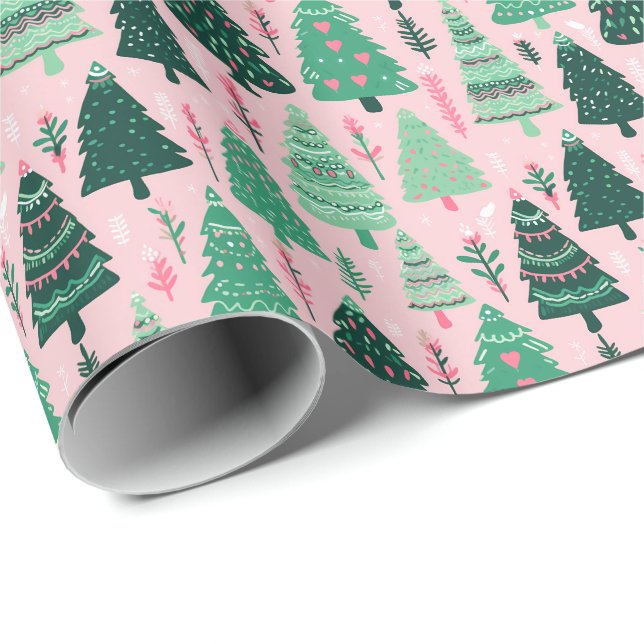 Papier Cadeau Arbres de fête cosy Noël (Coin rond)