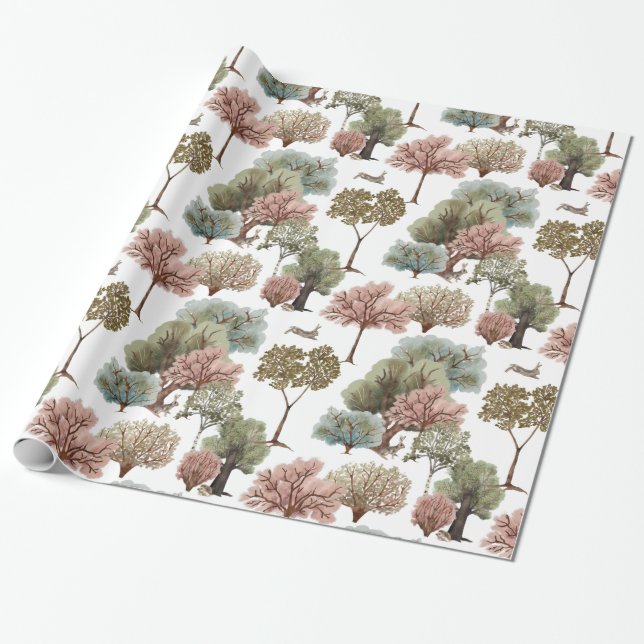 Papier Cadeau Arbres de la forêt Lapins (Déroulé)