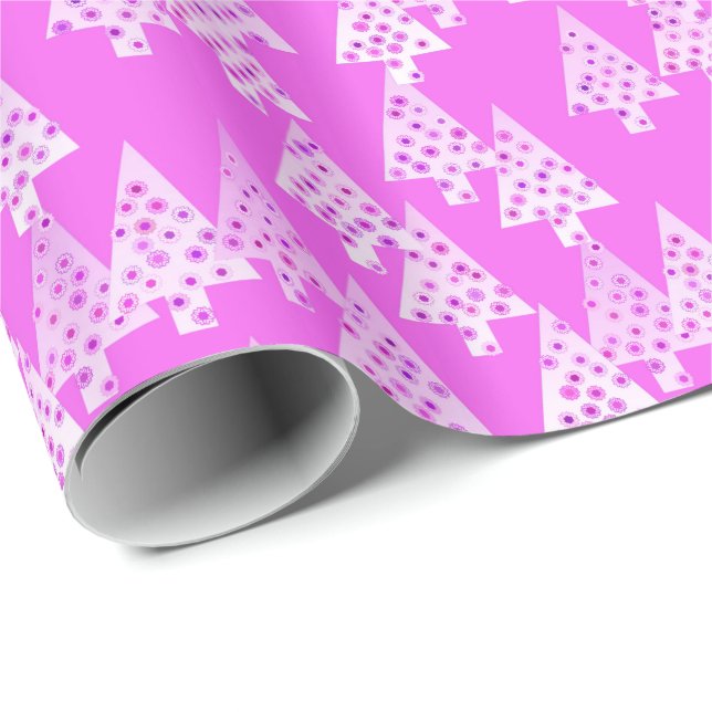 Papier Cadeau Arbres de Noël à fleurs modernes - orchidée rose (Coin rond)