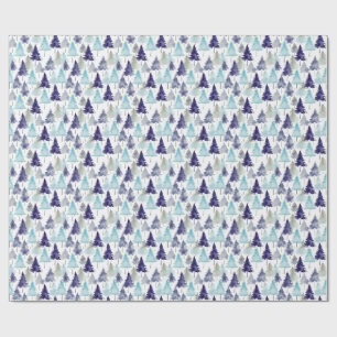 Papier Cadeau Arbres de Noël à l'aquarelle moderne motif bleu