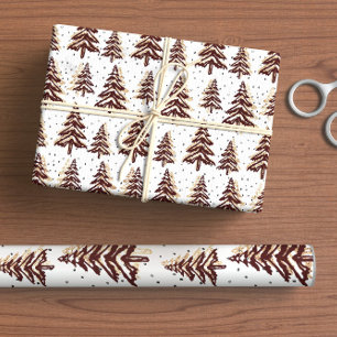 Papier Cadeau Arbres De Noël Bourgogne Et Or
