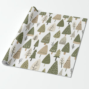 Papier Cadeau Arbres de Noël brun et vert