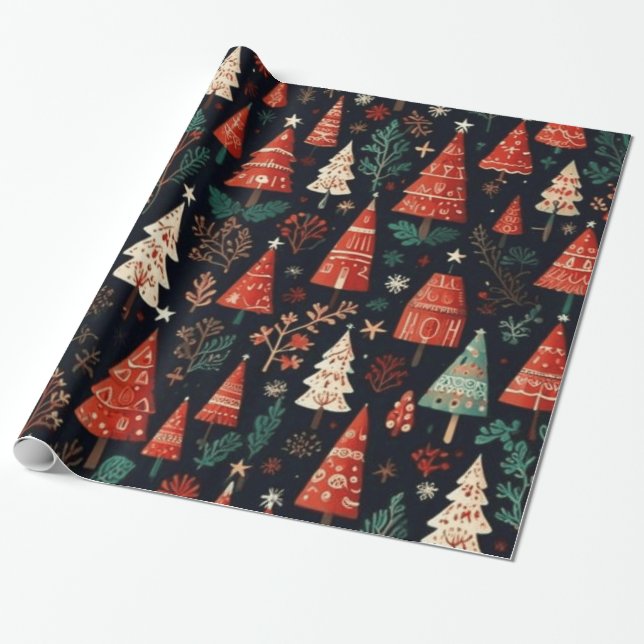 Papier Cadeau Arbres de Noël colorés (Déroulé)