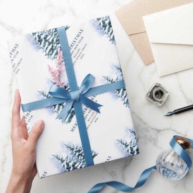 Papier Cadeau Arbres de Noël Cônes de Pin Aquarelle Fêtes de fin (Cadeaux)