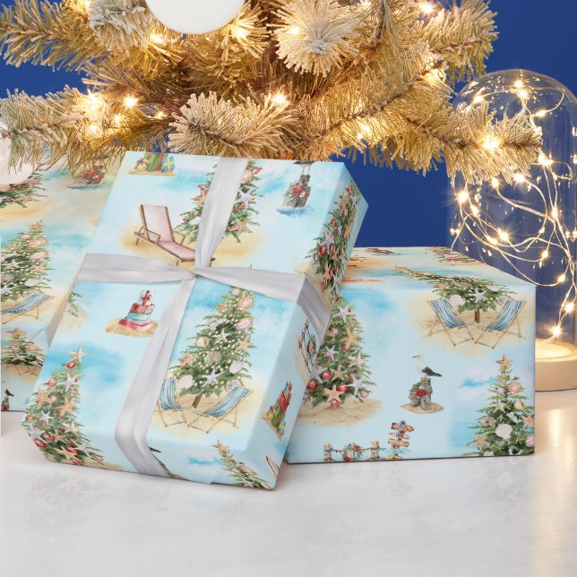 Papier Cadeau Arbres de Noël de plage (Vacances)