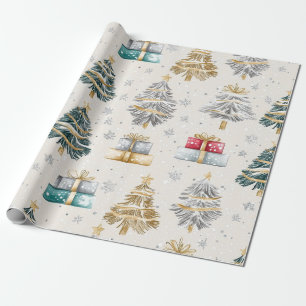 Papier Cadeau Arbres de Noël élégants Vintages