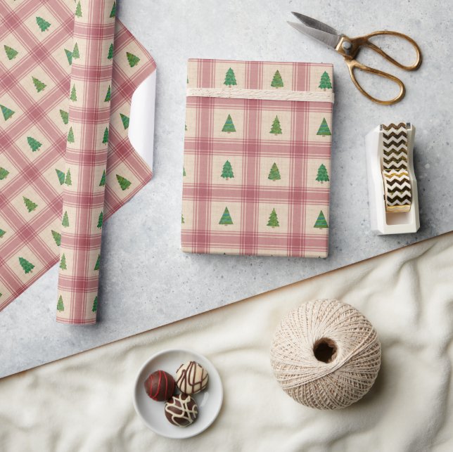 Papier Cadeau Arbres de Noël Enveloppement cadeau avec des accen (Artisanat)