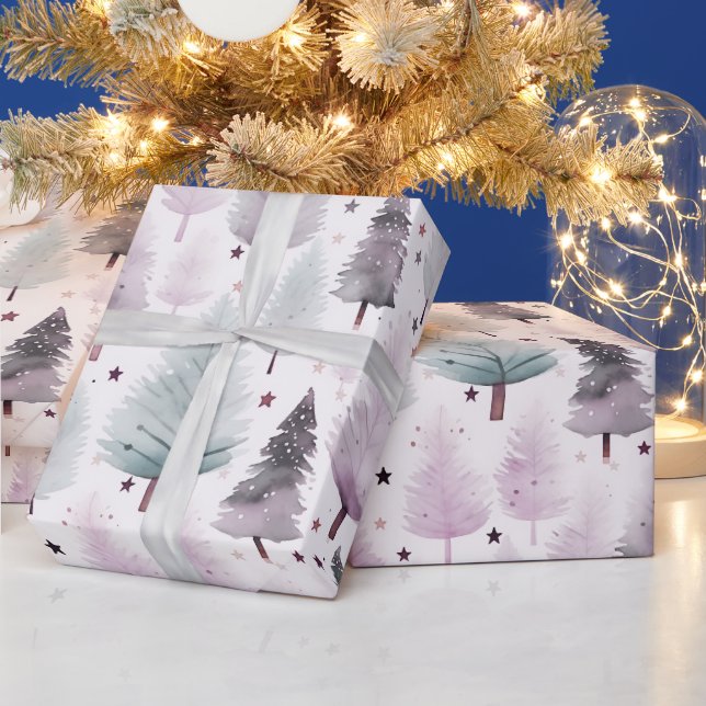 Papier Cadeau Arbres de Noël et étoiles Noël moderne (Vacances)