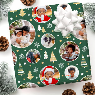 Papier Cadeau Arbres de Noël et flocons de neige personnalisés v
