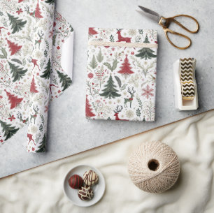 Papier Cadeau Arbres de Noël et rennes