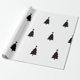 Papier Cadeau Arbres de Noël Étoiles Motif Noir Blanc Minimal