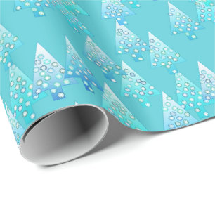 Papier Cadeau Arbres de Noël, fleurs, modernes, turquoise, bleu