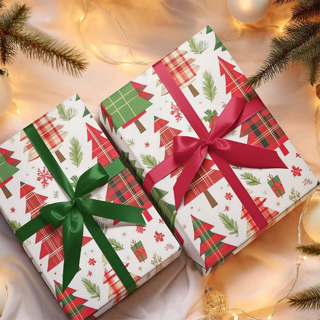 Papier Cadeau Arbres de Noël géants sur Motif plaid (Créateur téléchargé)