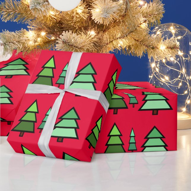 Papier Cadeau Arbres de Noël géométriques verts (Vacances)