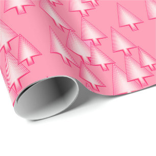 Papier Cadeau Arbres de Noël métalliques modernes - corail ros