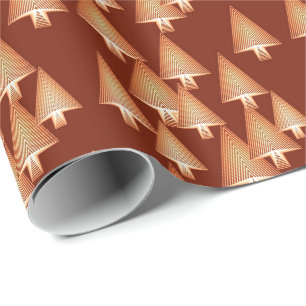 Papier Cadeau Arbres de Noël métalliques modernes - cuivre