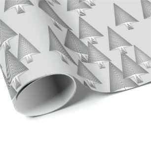 Papier Cadeau Arbres de Noël métalliques modernes - gris argenté