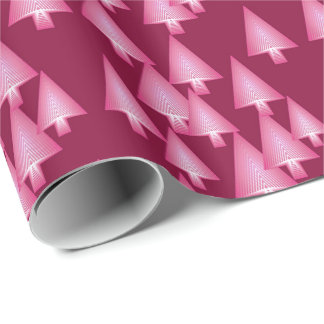 Papier Cadeau Arbres de Noël métalliques modernes - rose & vin